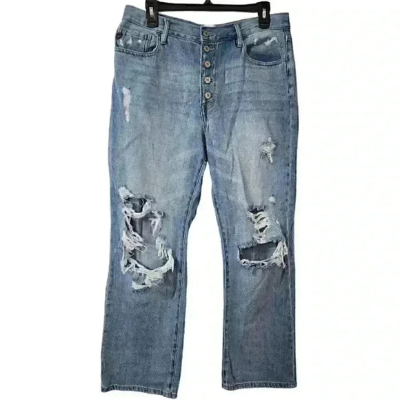 KanCan Distressed High Rise Button Fly Women's Boyfriend Jeans 29 - Picture 1 of 10